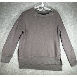 90 Degrees Sweatshirt Women Medium Grey Hi Low Pullover Slits Long Sleeve